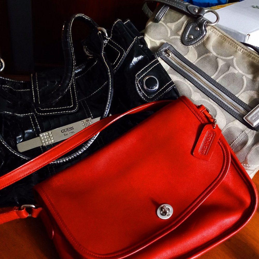 Red Coach, Tan Coach, and Black Guess Purse - Auth